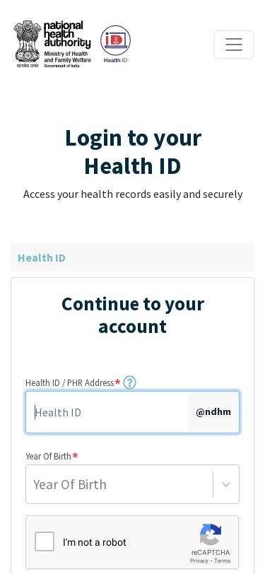 healthid.ndhm.gov.in login